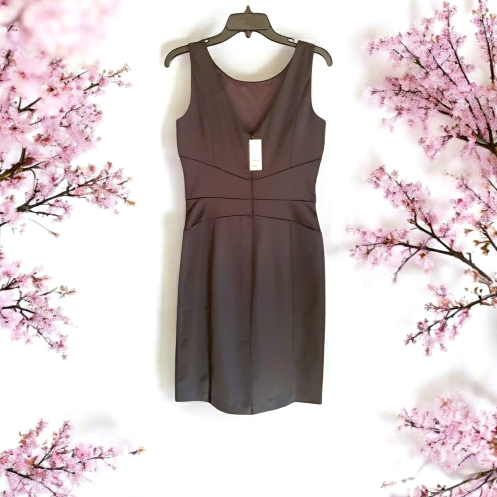 NWT White House Black Market Black Dull Satin Sheath Dress Size 4 - Picture 2 of 4